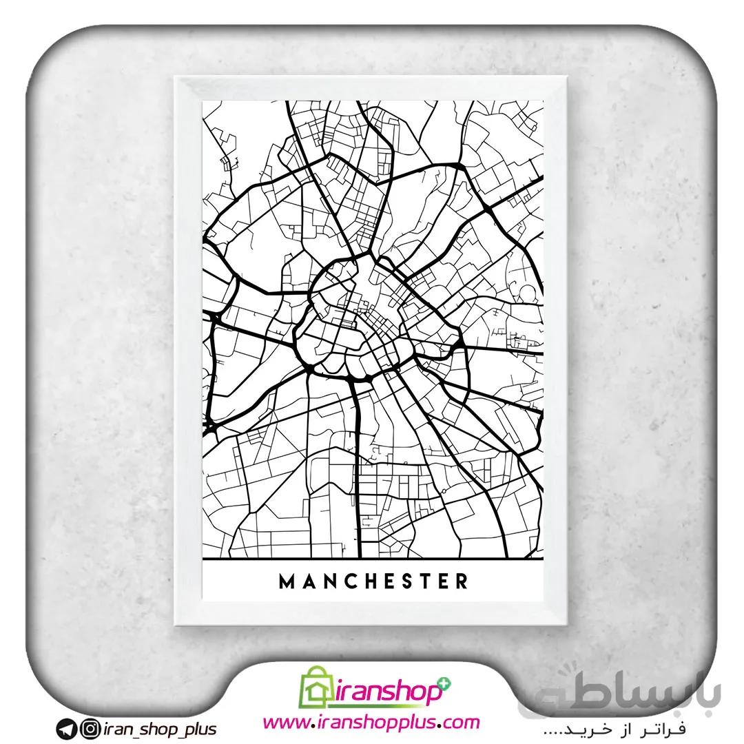 تابلو نقشه شهر منچستر با تم Black Street Maps