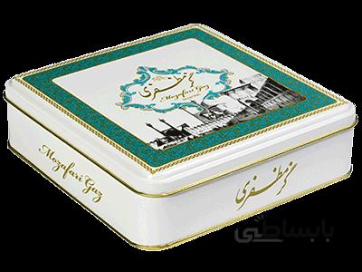 گز مظفری 40% مغز پسته لقمهای مخصوص جعبه فلزی – 400 گرم