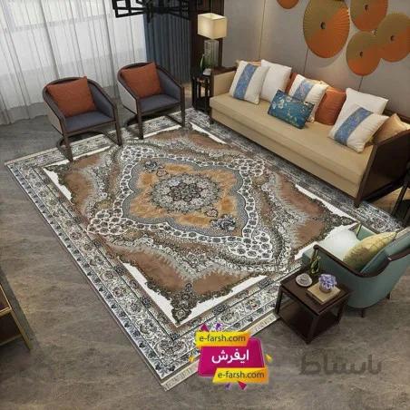 فرش ماشینی نگین مشهد طرح 1216 نسکافه ای گل برجسته