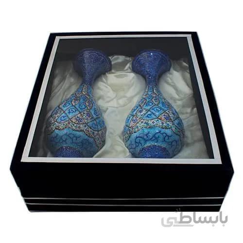 ست گلدان مسی میناکاری ۲۵ سانتیمتری