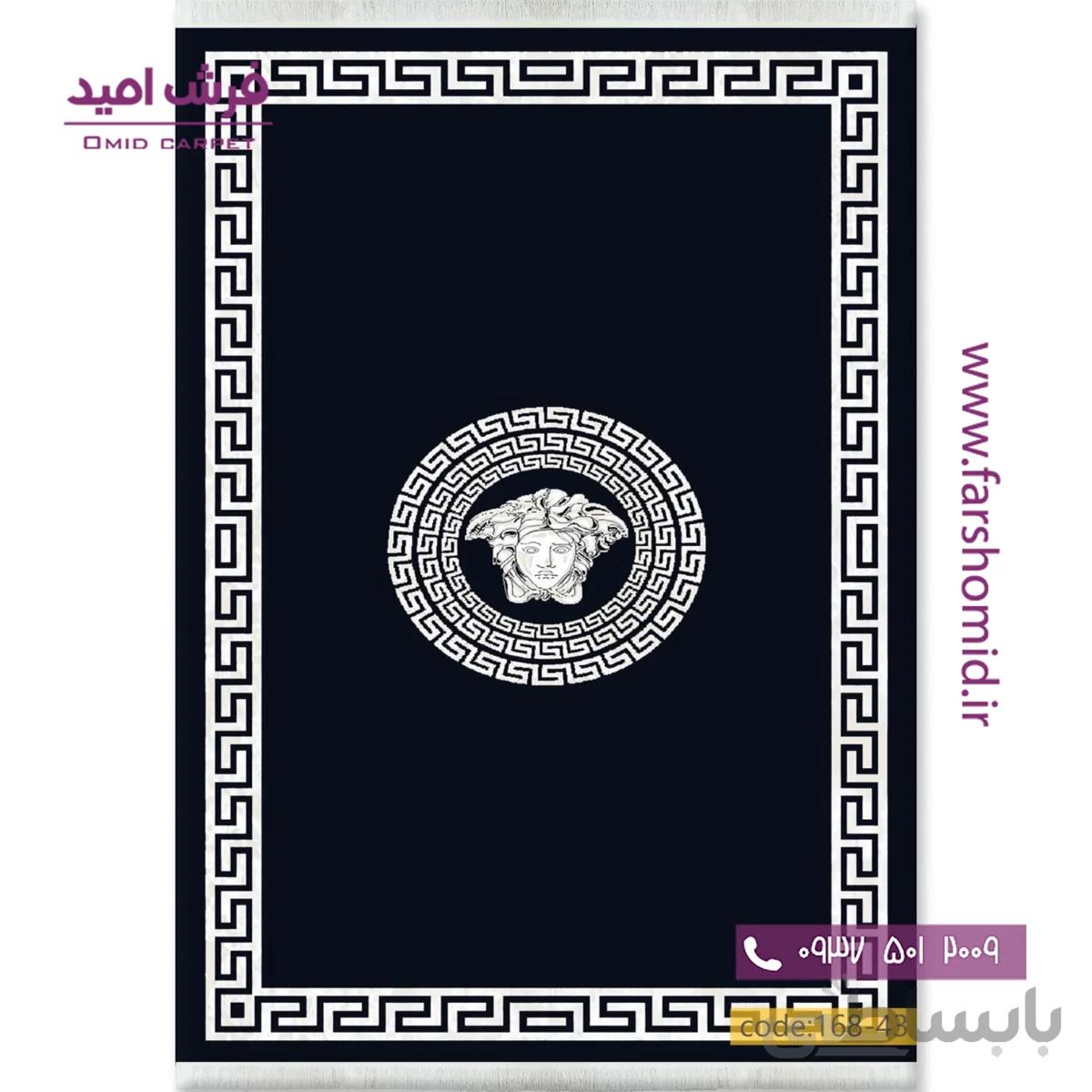 فرش وینتیج طرح ورساچه کد 16843 مشکی طوسی فرش برنتین
