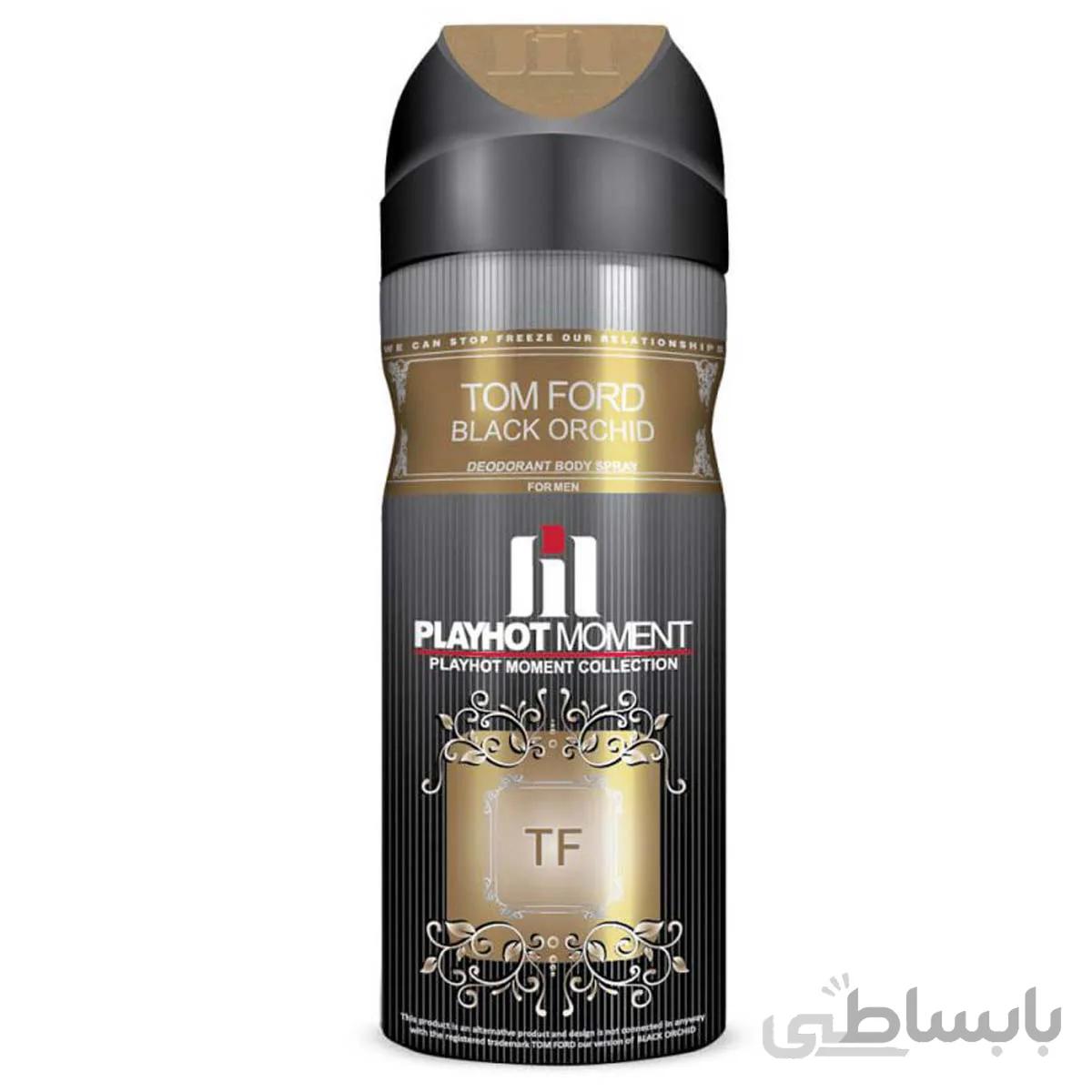 اسپری دئودورانت مردانه پلی هات مومنت مدل Tom Ford Black Orchid حجم 200 میل ا Playhot Moment Tom Ford Black Orchid Spray 200ml