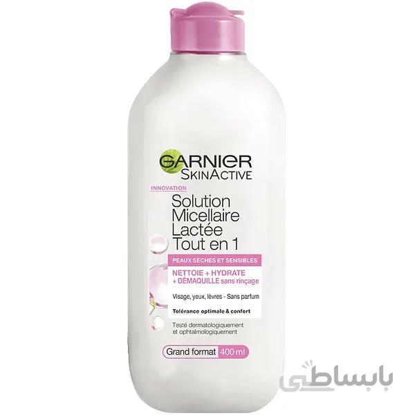 میسلار واتر شیری گارنیر Garnier اصل حجم 400 میل | مخصوص پوست حساس و خشک، چشم لب صورت ا Garnier Solution Micellaire Lactee Tout en 1, 400ml