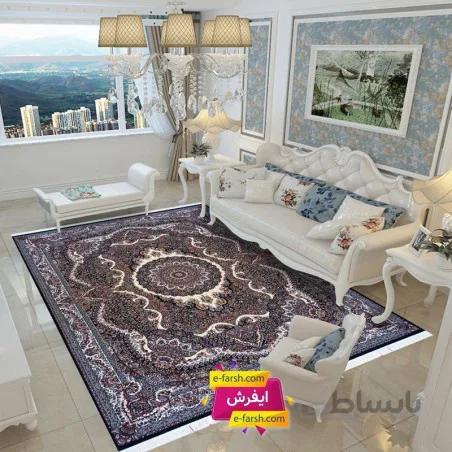 فرش ماشینی نگین مشهد طرح 2580 سورمه ای