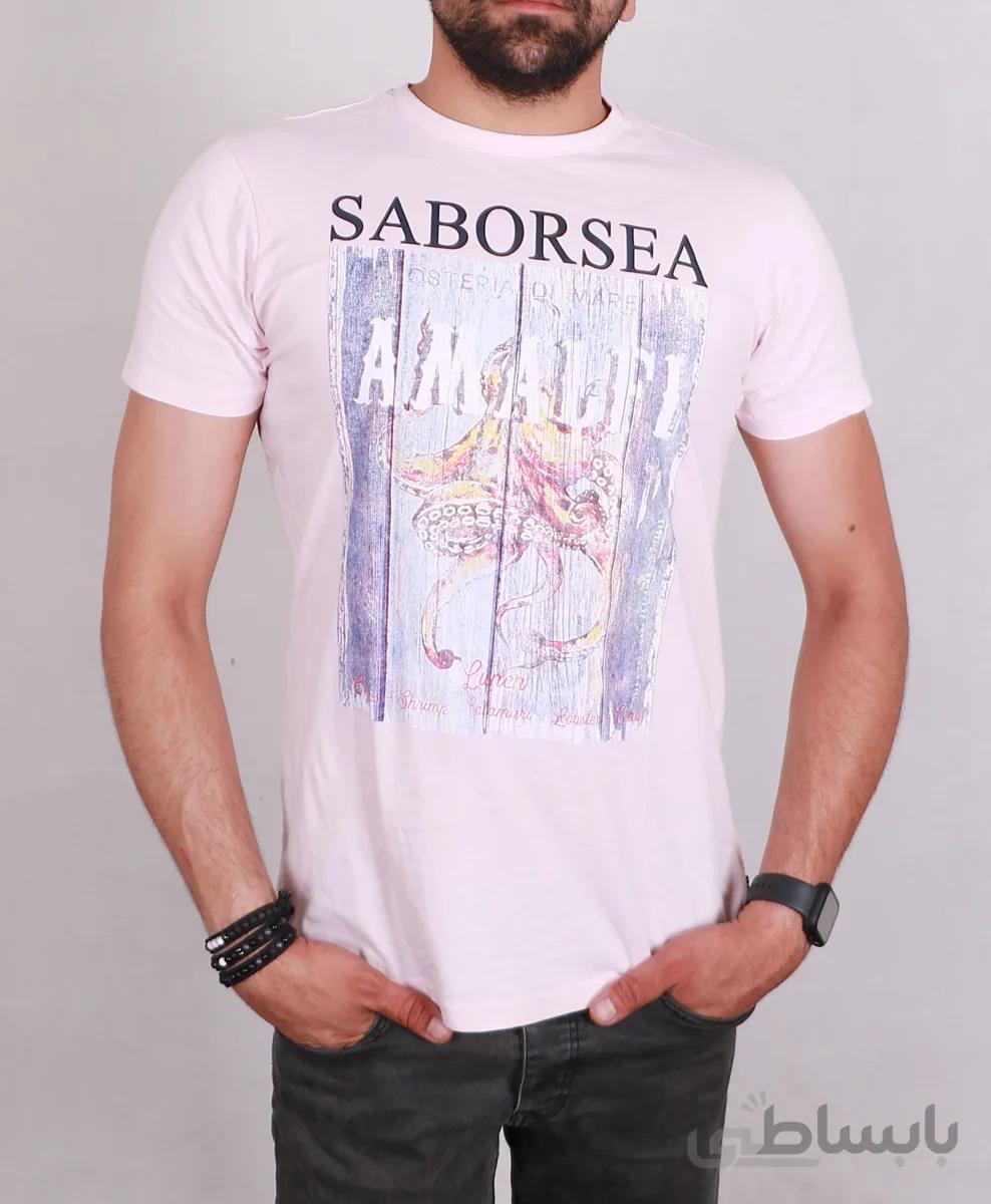 تیشرت یقه گرد مردانه صورتی مدل Sabor Sea