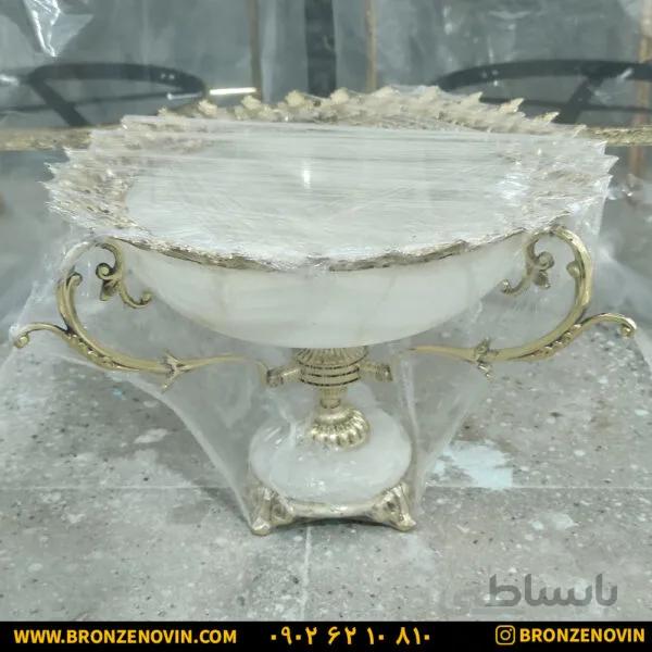 شیرینی خوری برنزی طرح برگ مو صفحه سنگی