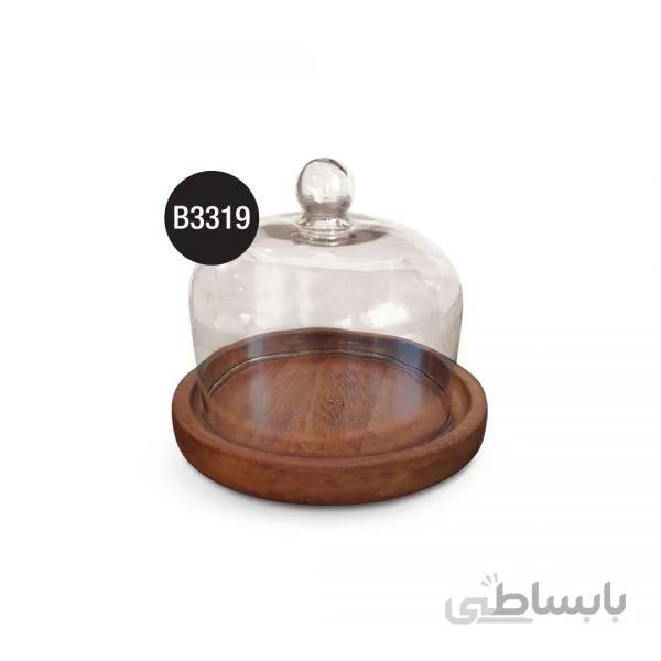 B3319 کیک خوری چوبی گود کوچک با درب شیشه ای