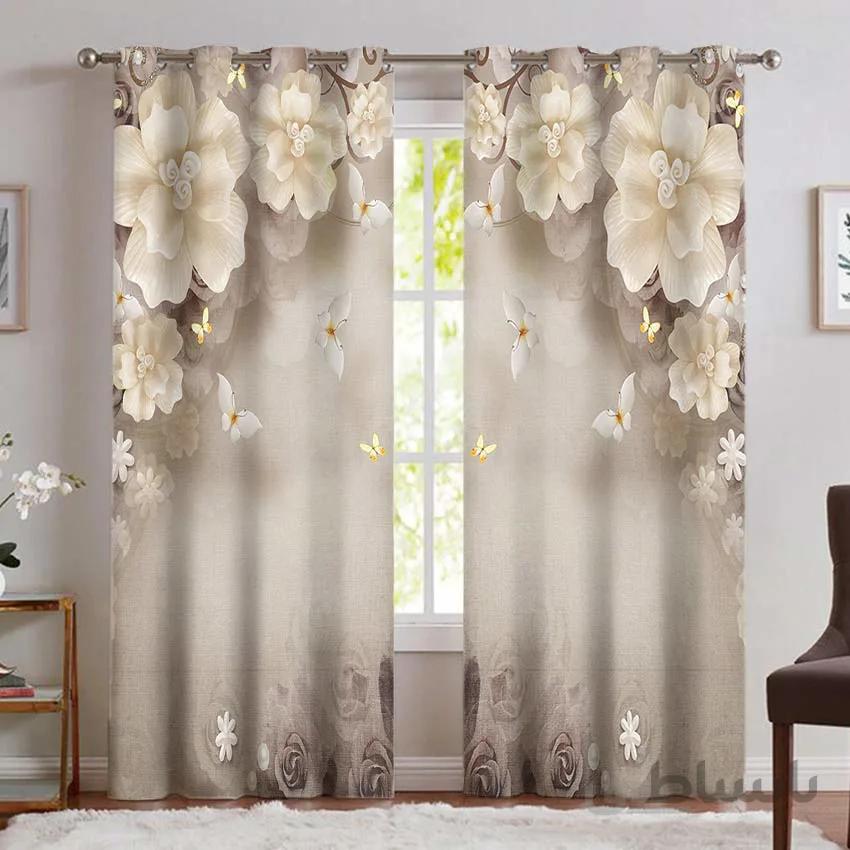 پرده پاتچی پذیرایی جدید طرح گل سه بعدی pk-2081