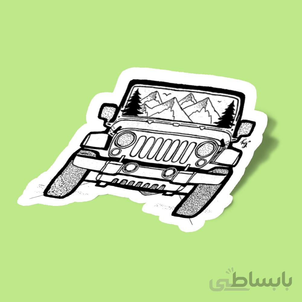 استیکر جیپ سیاه وسفید