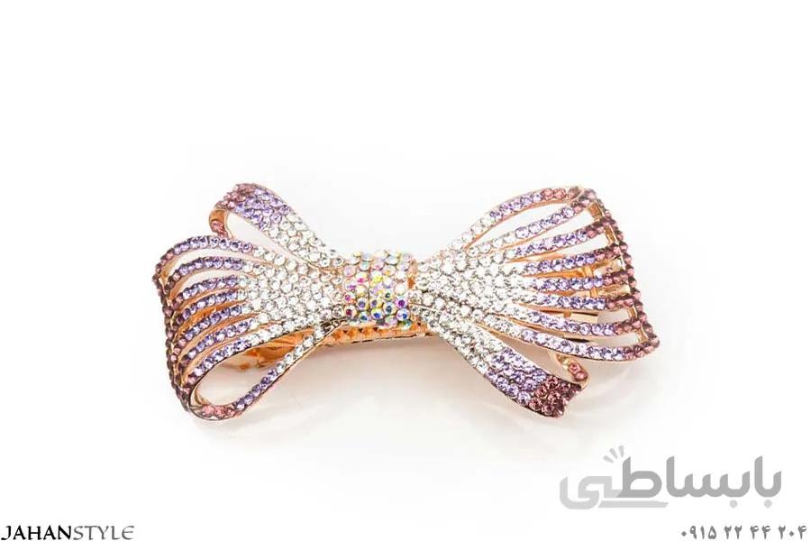 گیره موی فلزی طلایی نگین بنفش