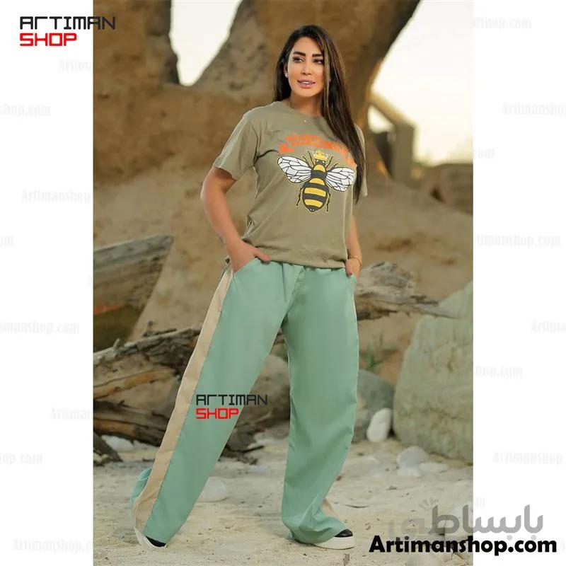 ست تیشرت شلوار زنانه بیگ سایز یشیم کد 9228