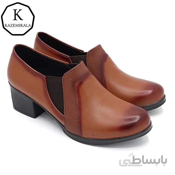 کفش چرم زنانه مدل بغل کش رنگ عسلی