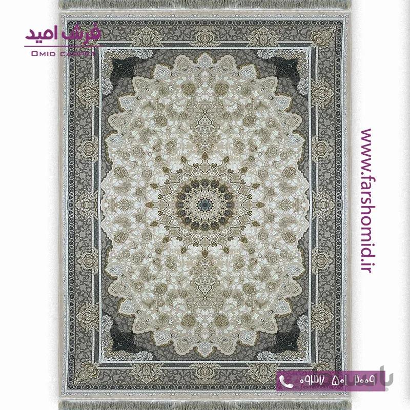 فرش ماشینی 1200 شانه گلبرجسته نایین کرم صدفی خاطره کویر کاشان