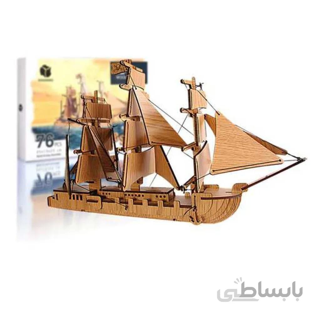 پازل سه بعدی چوبی 76 تکه Pershang Wooden Pirate Ship 3D Puzzle_اسباب بازی