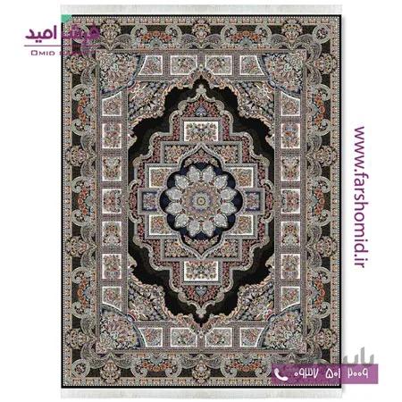 فرش ماشینی 700 شانه 10 رنگ اصل حوض نقره خشتی مشکی قالی کشمیر