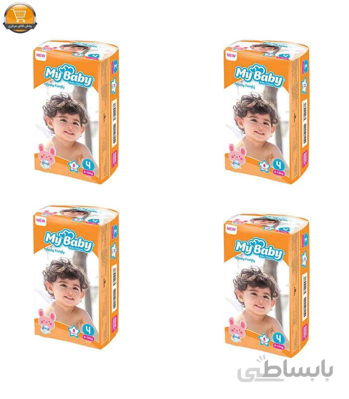 پوشک بچه مای بیبی مدل Happy Family کد 4 بسته 8 عددی مجموعه 4 عددی