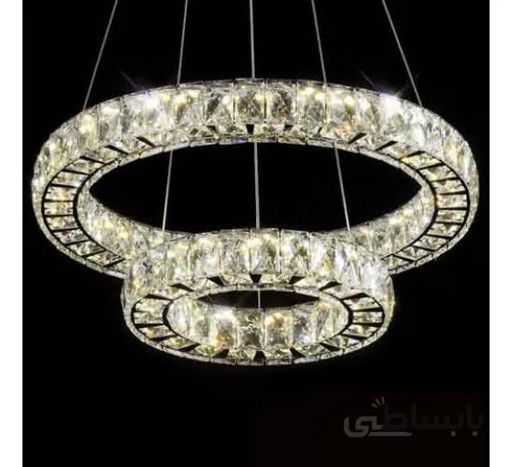 لوستر دو حلقه گرد کریستالی اشپرخانه سفید