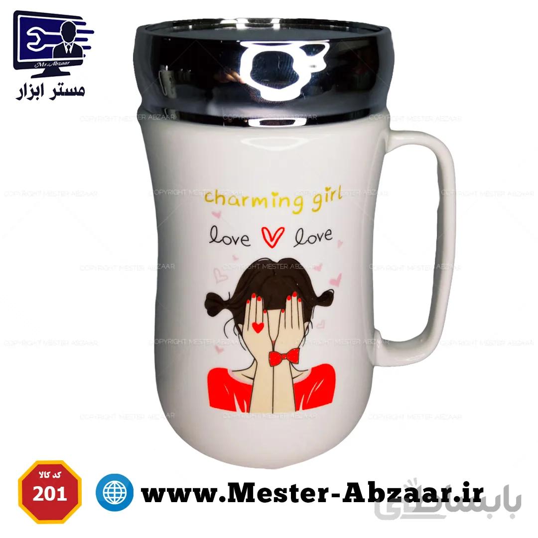 ماگ درب اینه ای دخترانه مدل ENJOY LIFE ceramic cup دختر ابی