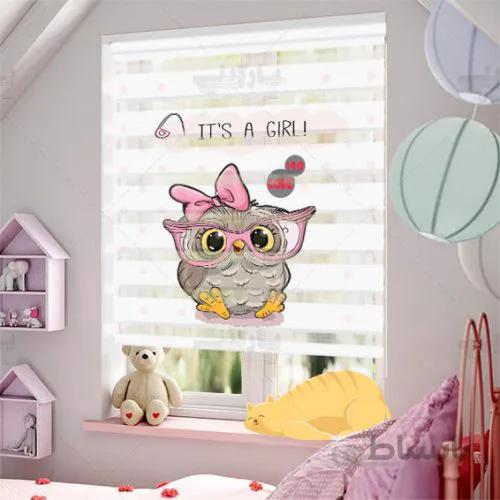 پرده کودک دخترونه صورتی جغد کوچولو