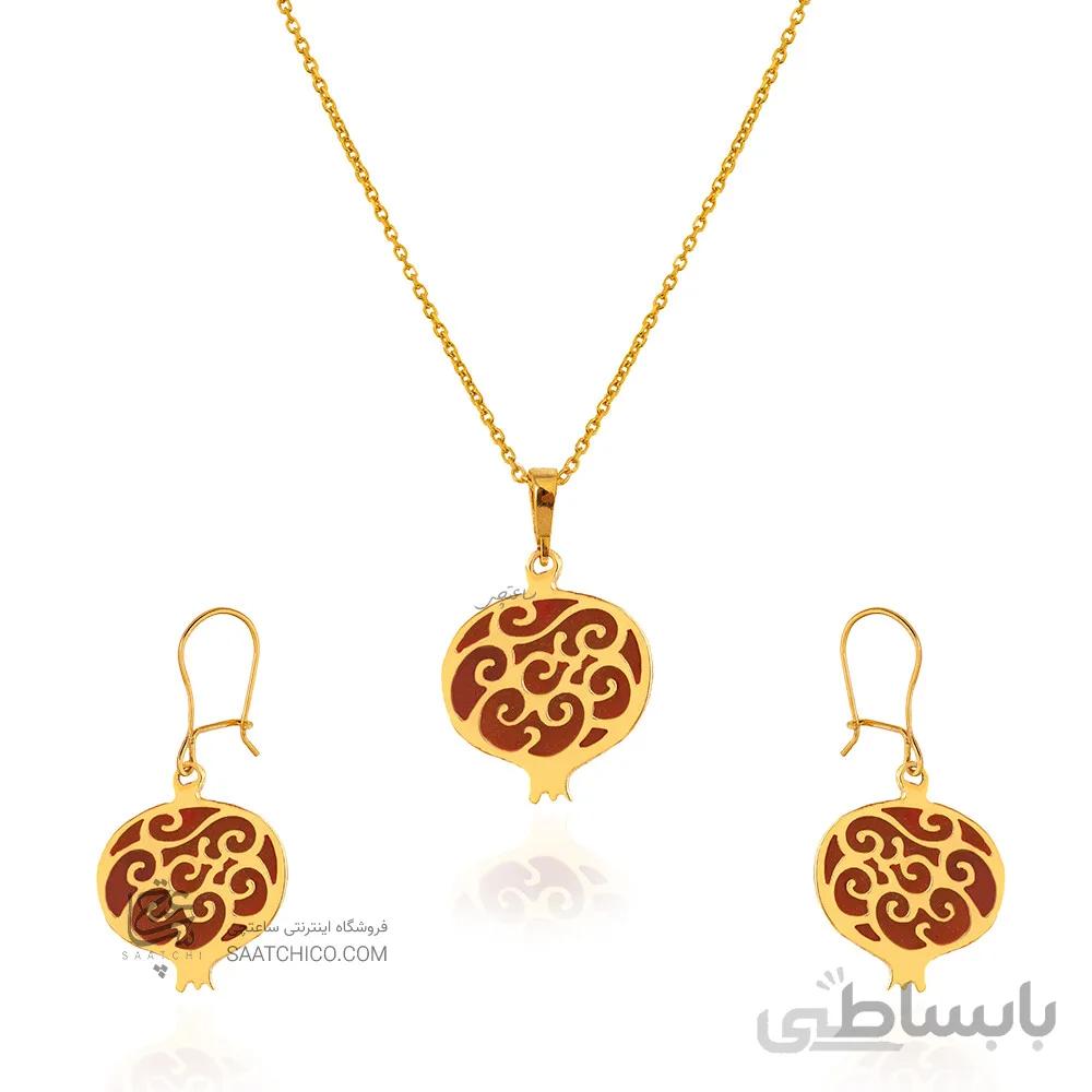 نیم ست طلا طرح انار میناکاری کد LS622