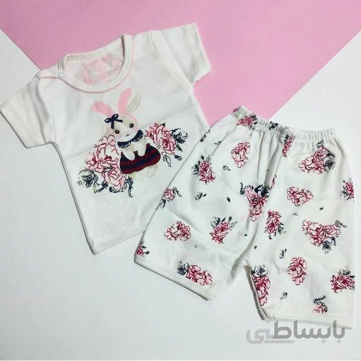 تی شرت شلوارک نوزادی خرگوش گل گلی