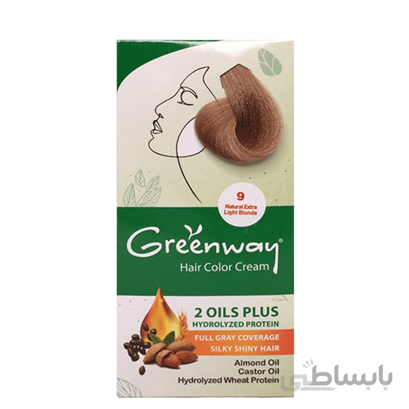 کیت رنگ مو گرین وی شماره 9 حجم رنگ بلوند طلایی 50 میلی لیتر ا Greenway Natural Color Kit 50 ml - No.9