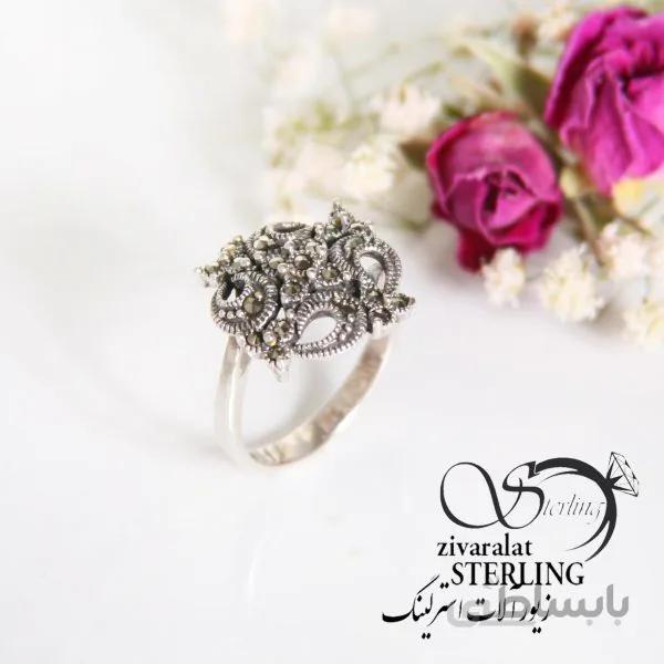 انگشتر سیاه قلم نقره زنانه طرح گل