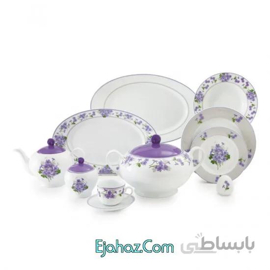 غذاخوری چینی زرین ایران پیکره ایتالیا اف سرویس چینی 102 پارچه کامل یاس بنفش 12 نفره درجه عالی