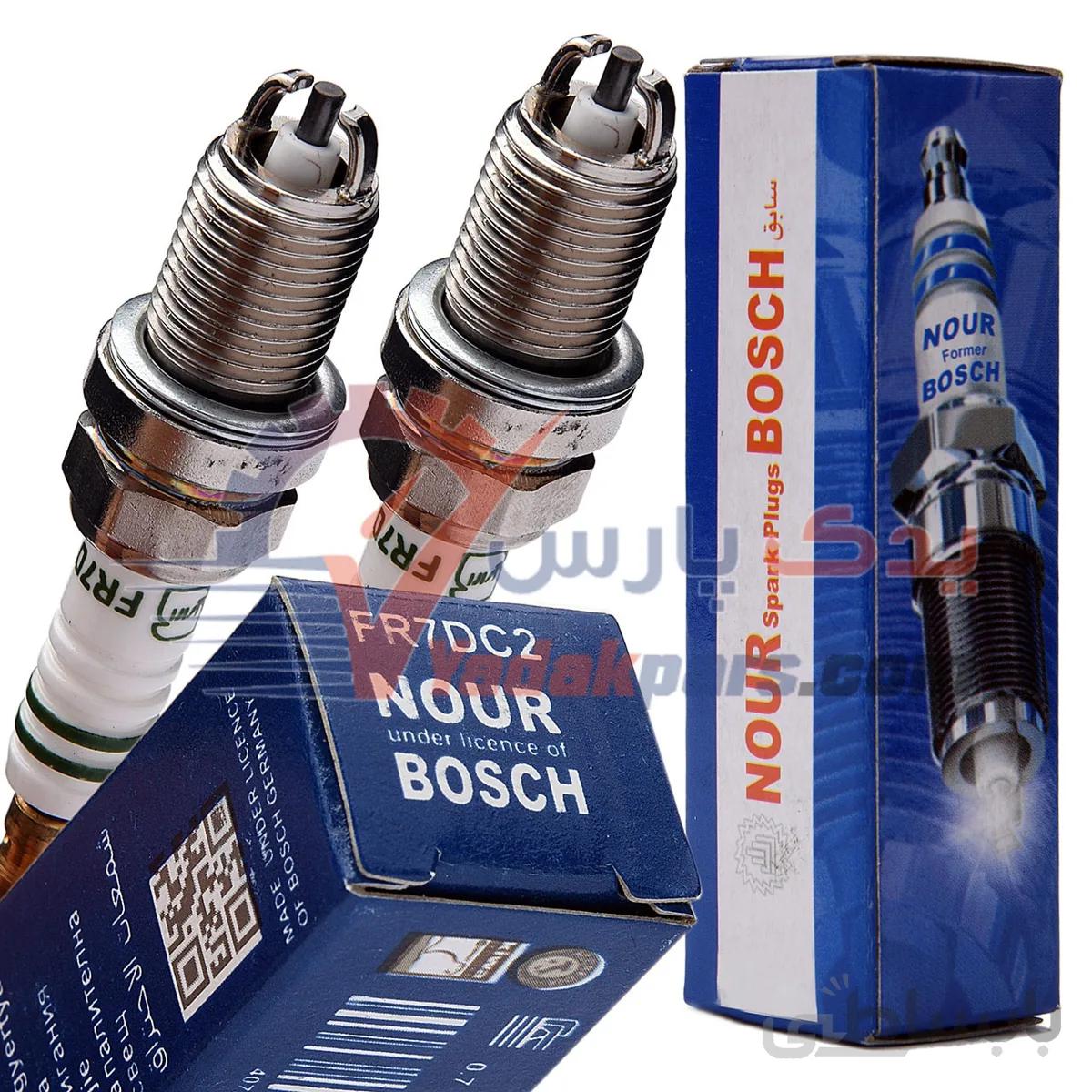 شمع پایه کوتاه دوپلاتین نور (بسته۴عددی) ا NOUR BOSCH Spark Plugs FR7DC2 IRAN