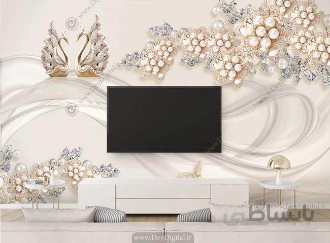 پوستر دیواری پشت تلویزون گل مروارید BA-2708