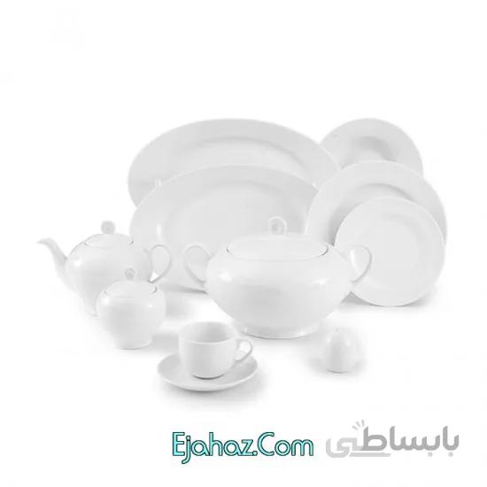 غذاخوری چینی زرین ایران پیکره ایتالیا اف سرویس چینی 102 پارچه کامل سفید 12 نفره درجه یک