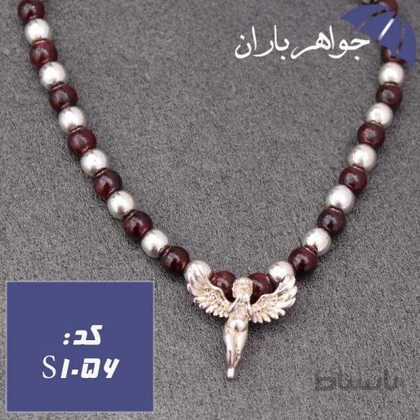 سینه ریز یاقوت گارنت و حدید با آویز گردنی نقره مدل فرشته کد S_1056