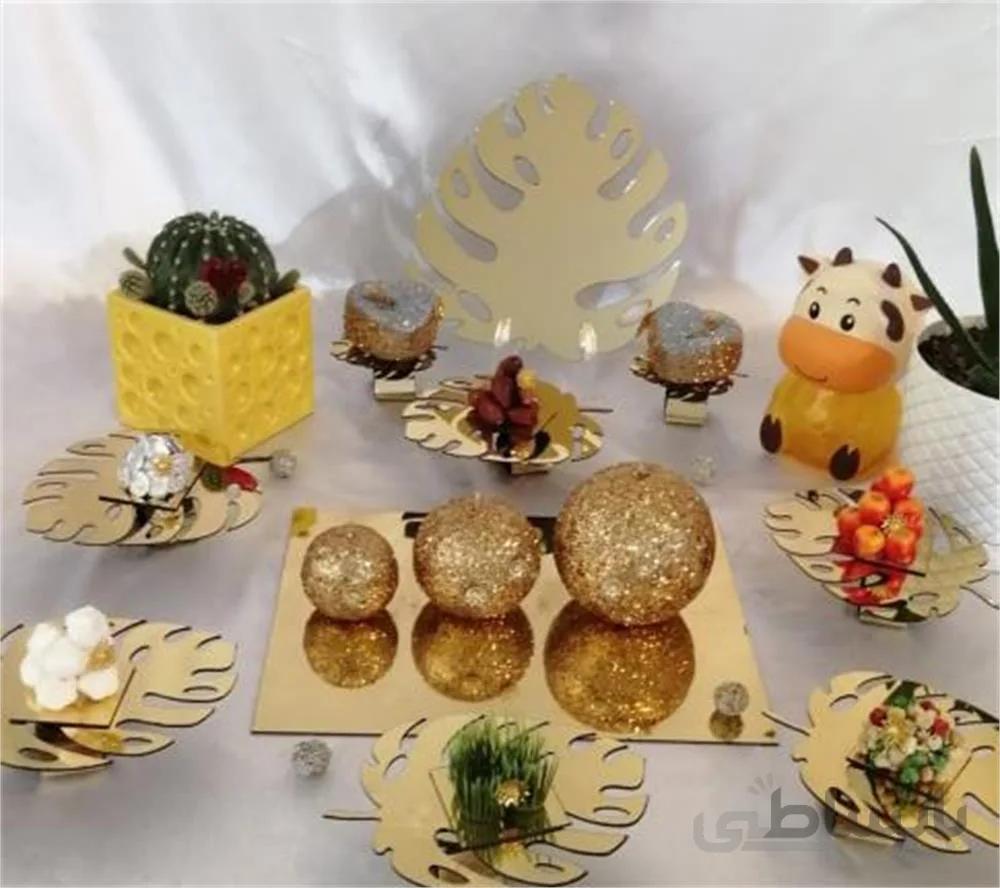 ست کامل هفت سین قاب اینه جفت شمعدان و 6 عدد ظرف ا Complete set of seven trays (mirror frame, pair of candlesticks and 6 dishes)