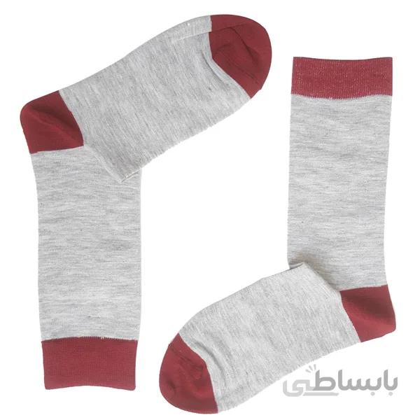 جوراب مردانه ساده طوسی پاشنه زرشکی کد PH110