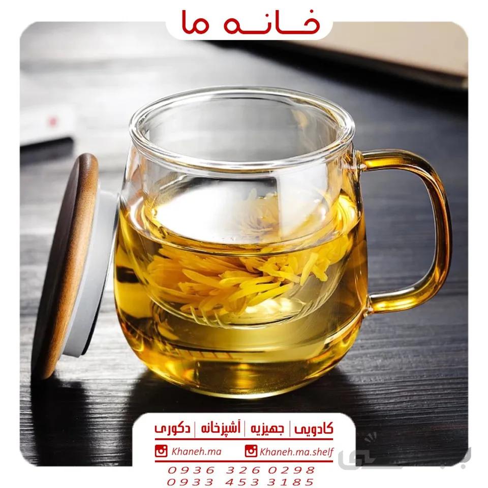 لیوان دمنوش پیرکس مدل درب چوبی