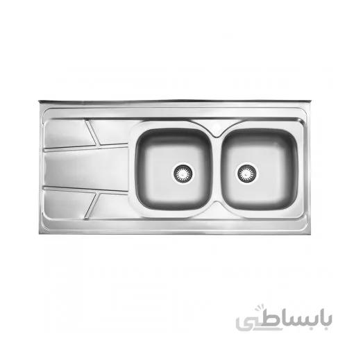 سینک استیل البرز دو لنگه نیمه فانتزی 217 روکار با سیفون راست ا steelalbroz.sink217/60