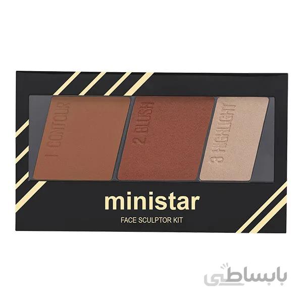 پالت ۳ در ۱ هایلایتر،رژگونه و کانتور مینی استار (Ministar Highlighter Blush Contour 3 in 1-Code 01)