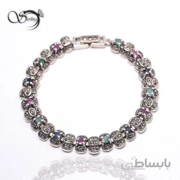 دستبند نقره زنانه نگین اصلی کد:۱۳۷۷