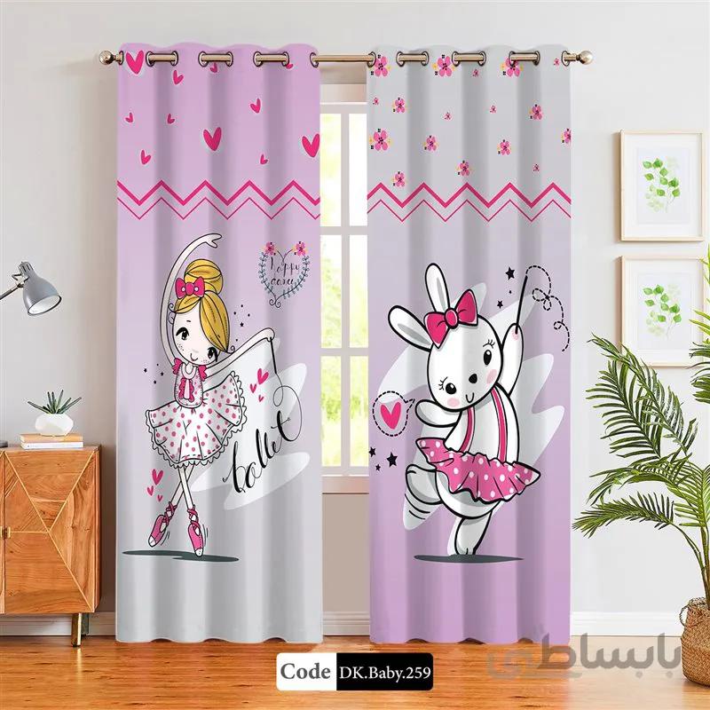 پرده پانچی (هازان و مخمل)کد DK.Baby.259 طرح نوزاد دختر و خرگوش بالرین