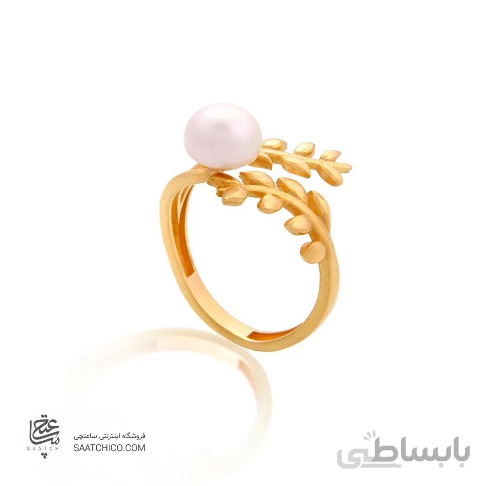 انگشتر طلا زنانه طرح شاخه گل با مروارید کد CR336