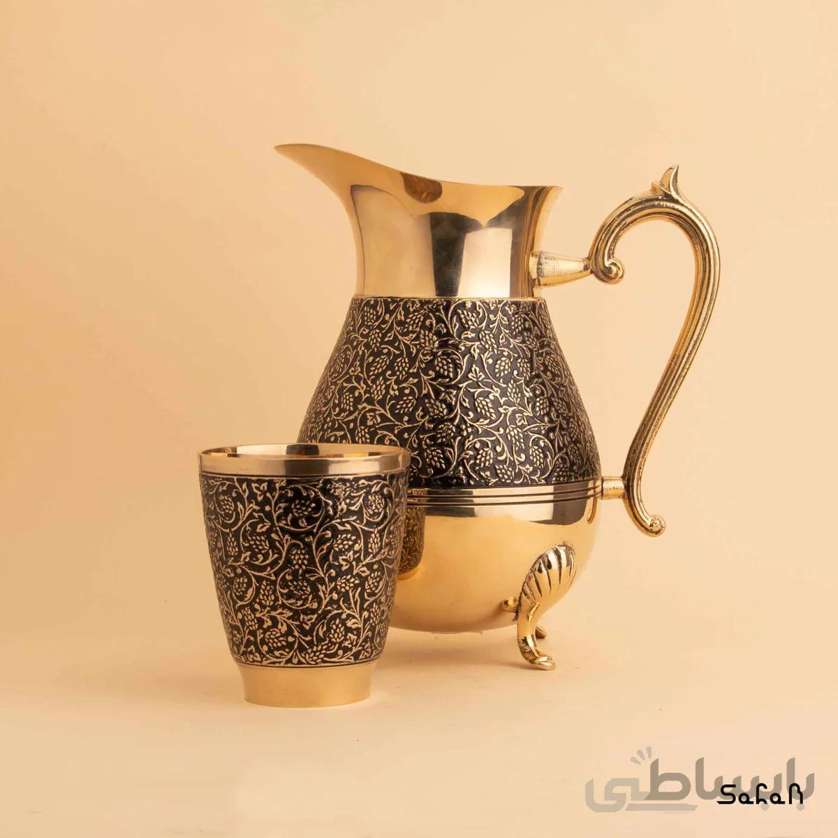 ست پارچ و لیوان برنجی میناکاری طرح انگوری کد 049