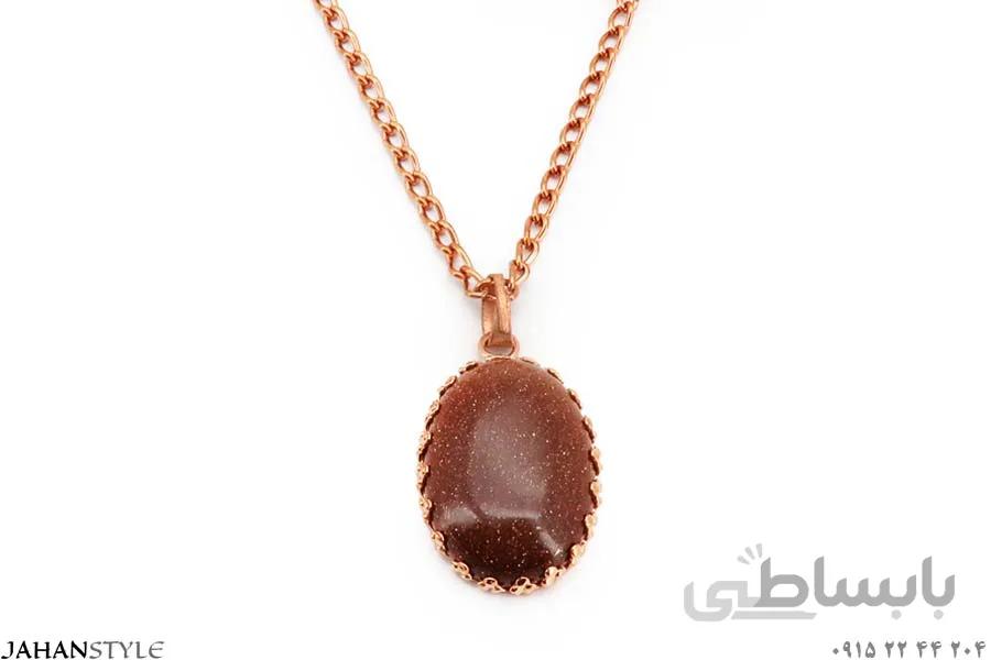 گردنبند مسی دخترانه نگین قهوه ای