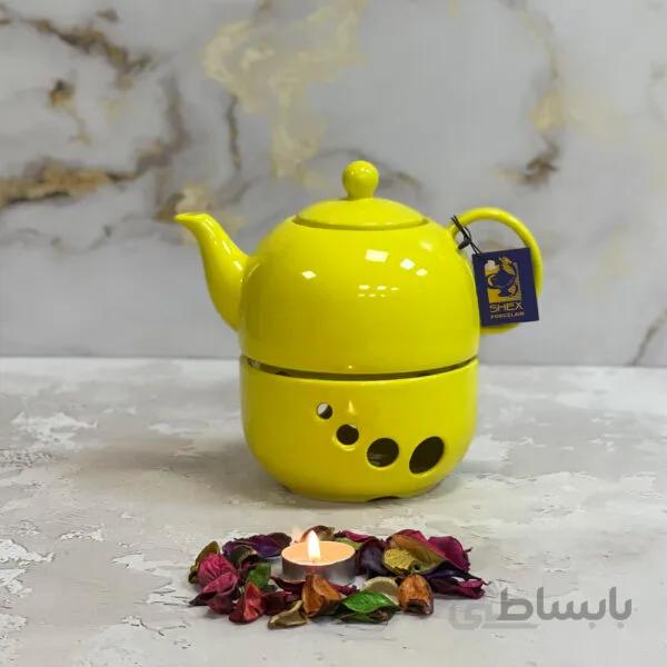 قوری وارمردار چینی شکس مدل باران رنگ زرد