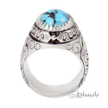 انگشتر نقره مردانه مدل سنگ فیروزه نیشابور رکاب قلم زنی کد AM_2002
