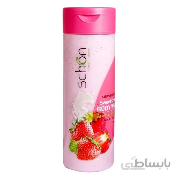 شامپو بدن کرمی شیر توت فرنگی شون 300 میل ا Schon Strawberry And Milk Creamy Body Shampoo 300ml