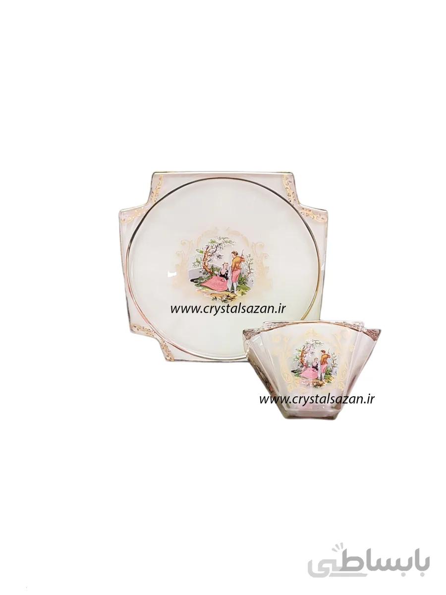 کاسه و بشقاب مدل نیترو طرح رومنس شیری کریستال سازان کد CS1247 3
