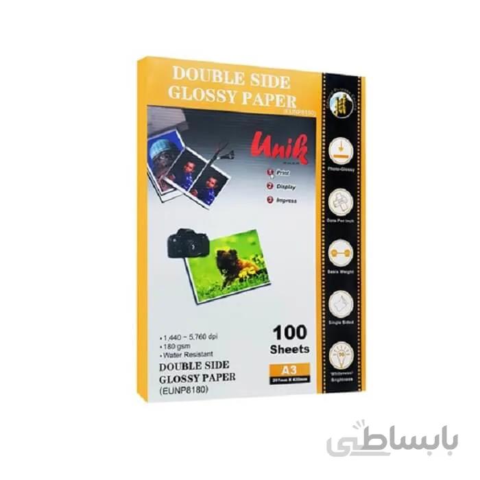 کاغذ فتو گلاسه براق 180 گرم دورو یونیک RC سایز A3