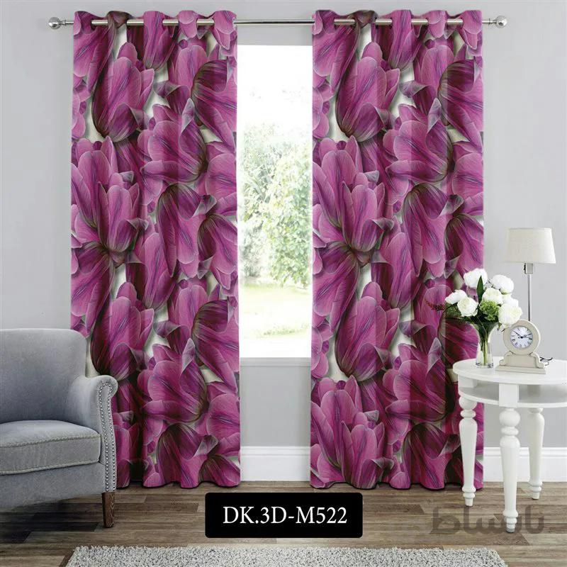 پرده پانچی (هازان و مخمل)کد DK.3D.M522 طرح سه بعدی گلبرگ های بنفش