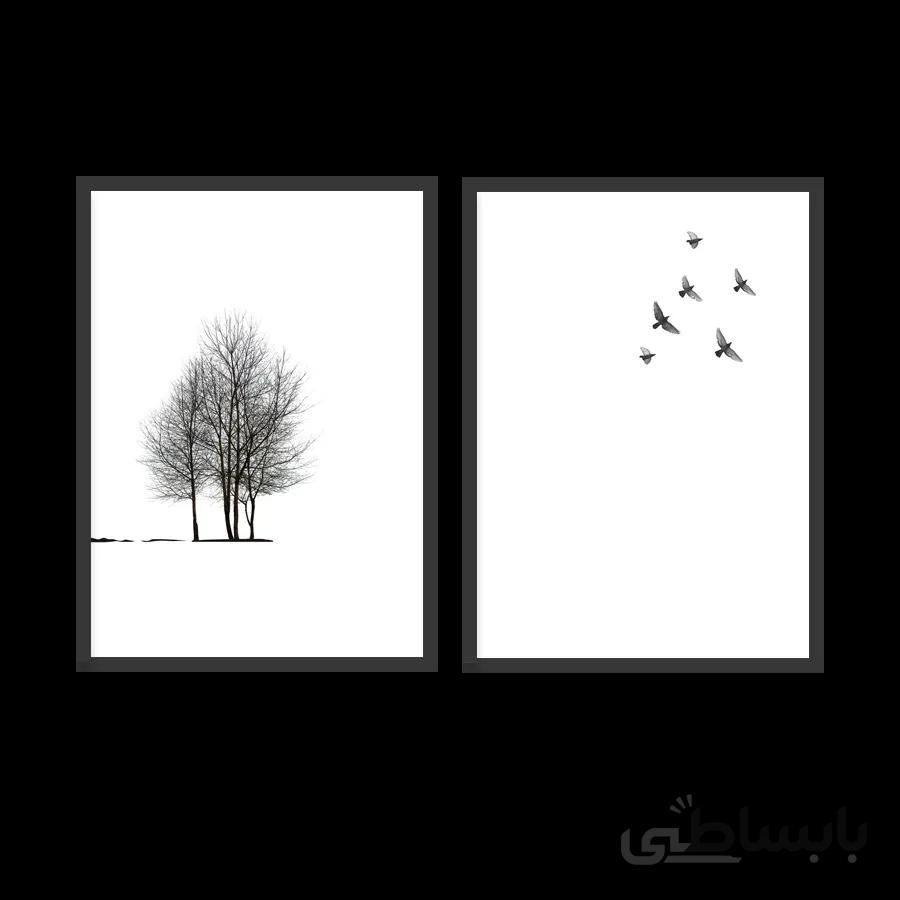 ست تابلو مینیمال درخت و پرنده