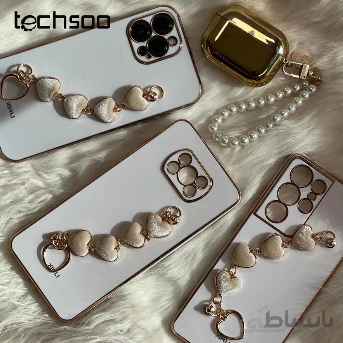 قاب موبایل سامسونگ بند قلبی مخملی محافظ لنز دار